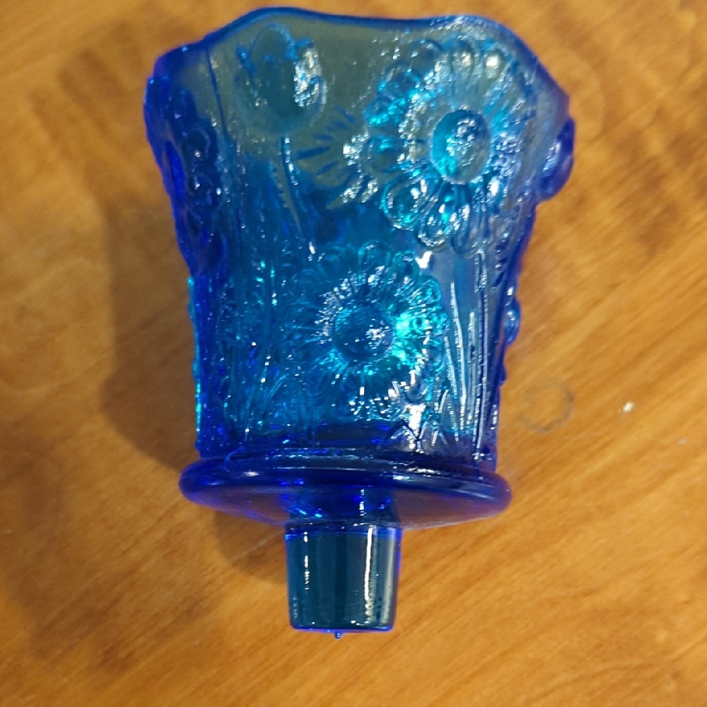 Blue Floral Glass Candle Holder